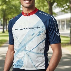 Lockheed Martin Men's Blue and White Cycling Jersey